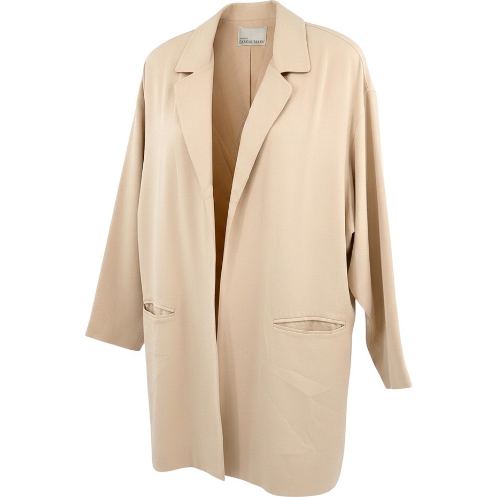 Wms Vintage 90s Silk Oversized Longline Blazer M Beige Minimalist Dana Buchman